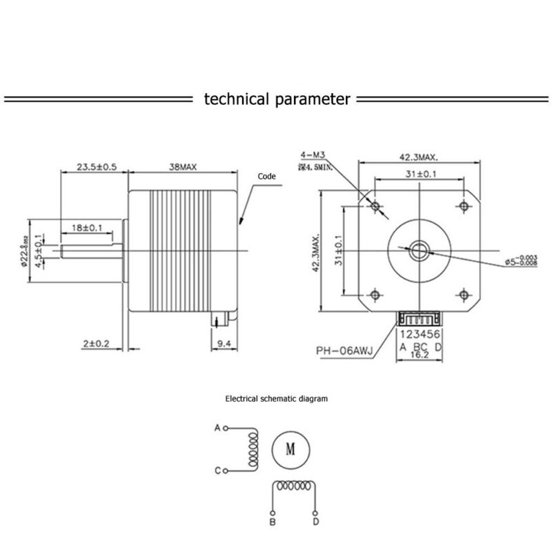 Motor pas cu pas Nema 17 38 mm 17HS3401S - imagine 6
