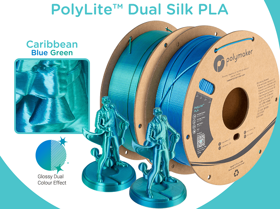 PolyLite PLA-Marea Caraibelor mătase albastru-verde