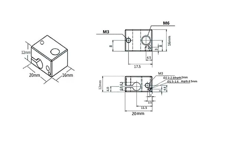 Bloc de combustibil V6 din aluminiu 20x16x12mm - imagine 3
